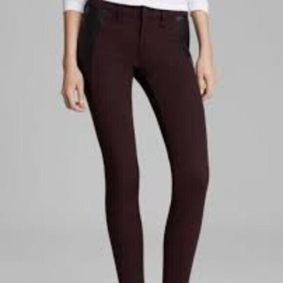 Rag & Bone Wine Black Pop Legging Lamb Leather Panel Skinny Jeans 28 - Picture 2 of 12